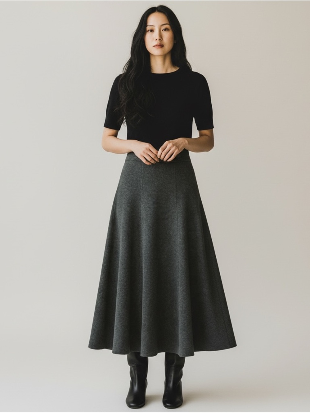 Alfani Charcoal Grey A-line Full Sweater Knit Midi Skirt Women’s SZ Medium